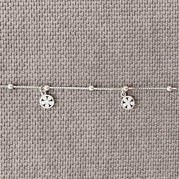 Sterling Silver Bracelet/Anklet, with crystals. Adjustable between 8”-9” long. - Picture 1 of 2